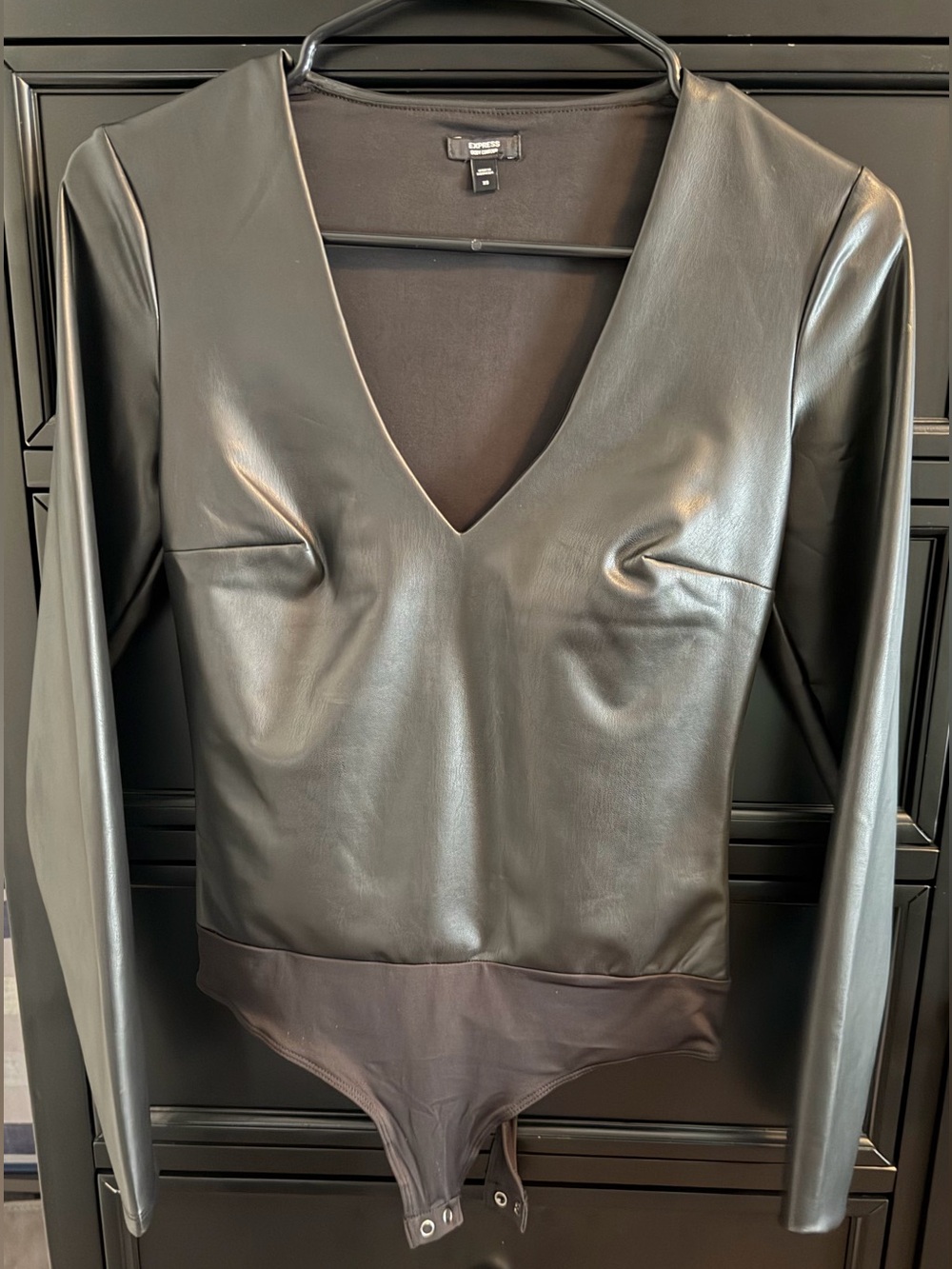 Express Black Faux Leather Body Contour Bodysuit